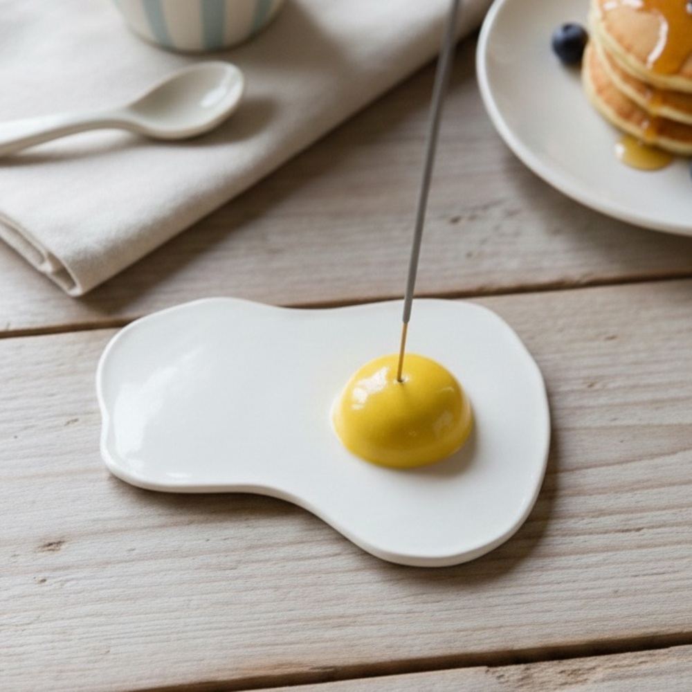 Fried Egg Incense Holder — Handmade — Yellow & White